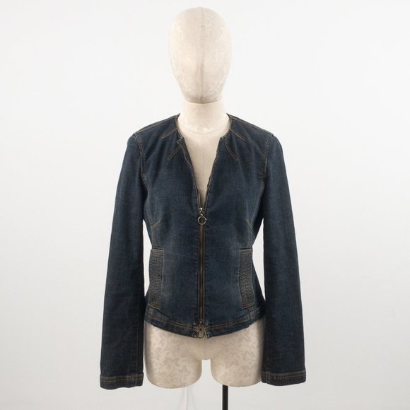 Nordstrom 90s M Cotton Stretchy Moto Jean Jacket - Picture 9 of 14